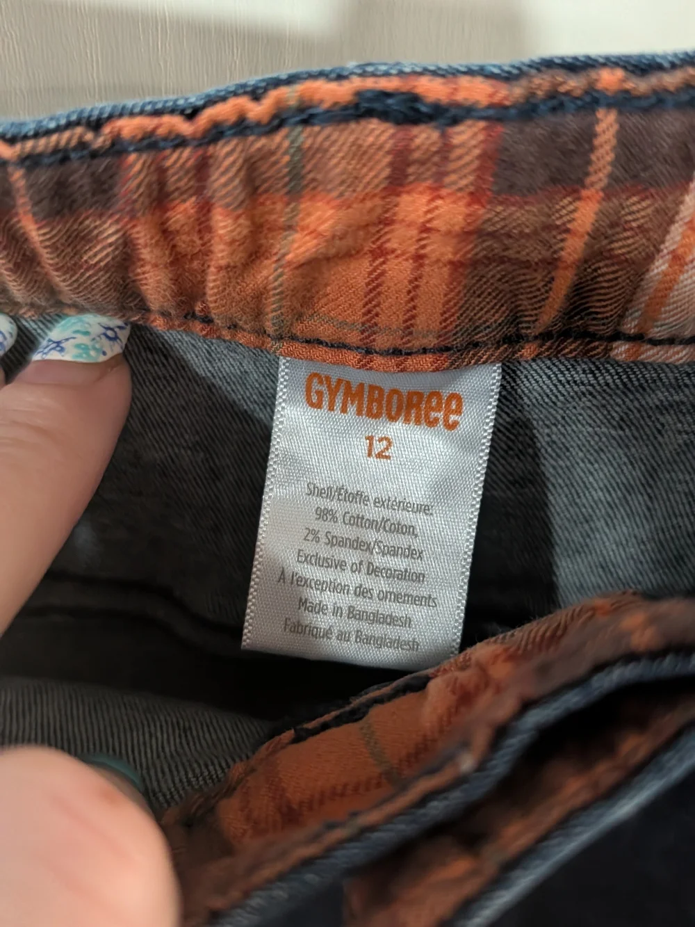 Gymboree Boys Dark Blue Denim Jeans With Orange Plaid